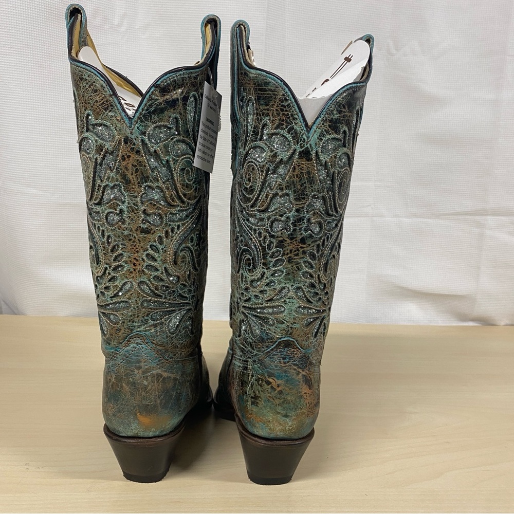 Corral Turquoise Glitter Inlay Leather Western Cowboy Boots Size 8 - Picture 2 of 7